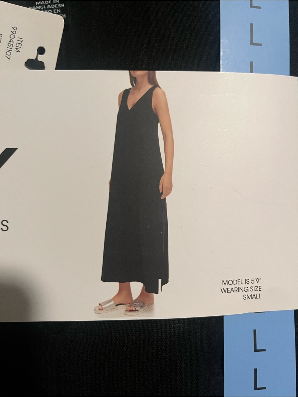 DKNY Black Linen Blend V-Neck Maxi Dress Large NEW